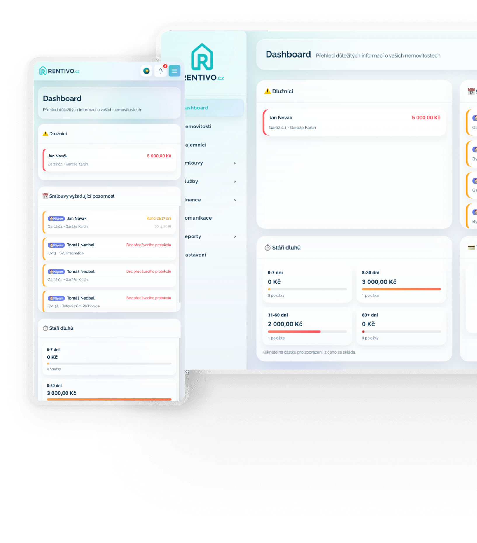 Rentivo dashboard - přehled správy nemovitostí